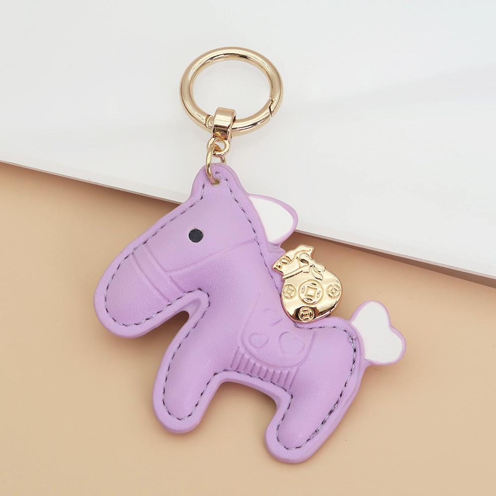 Women Leather Charms Bag Pendant KeyChain Cartoon Pony Rocking Horses Keyring Cute Animal Ornament Accessories