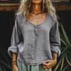 Women Shirt Crew Neck Buttons Decor Long Sleeve Pullover Tops Solid Color Loose Fit Casual Style Shirt Daily Wear