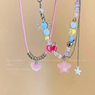 Dopamine Color Beaded Star Tassel Necklace Women's New Temperament Neck Chain Sweet Cool Spice Girl Collarbone Chain