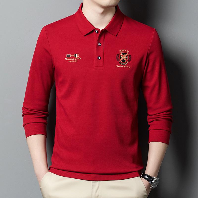 

Универсальный повседневный топ Мужской весенний новый модный корейский стиль, сшитый с принтом, повседневная рубашка поло 4XL красный