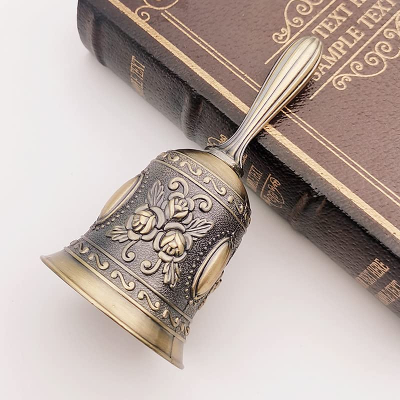 Hand Bell, Dinner Bell, Call Bell, Desk Bell, Metal Hand Bell with Rose Pattern, Retro and Stylish, Christmas Decoration, Event Supplies, Restaurant,