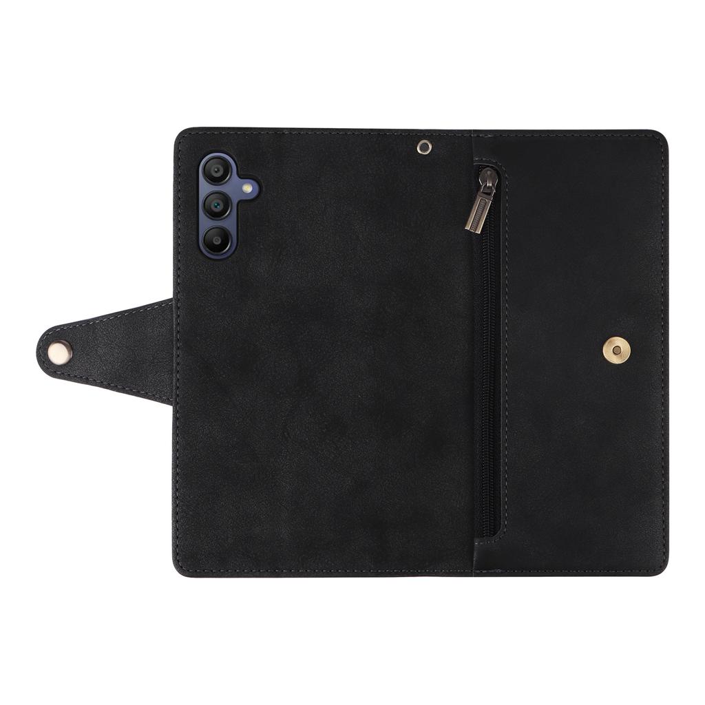 For Samsung Galaxy A17 5G/A17 4G/A26 5G Case Zipper Wallet Rivet Decor Leather Phone Cover with Wrist Strap