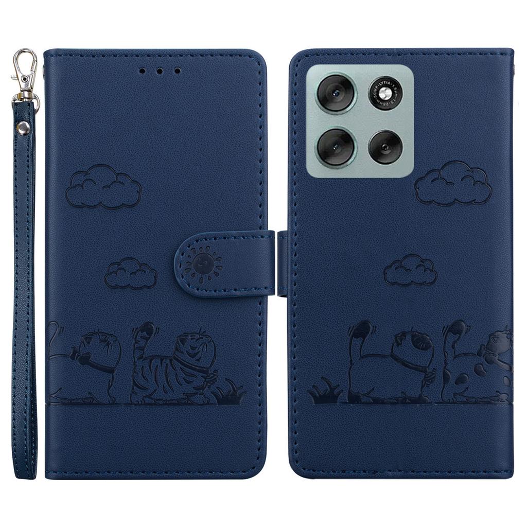 For Motorola Moto G56 5G Case RFID Blocking Kitten Pattern TPU+PU Leather Phone Cover with Wrist Strap