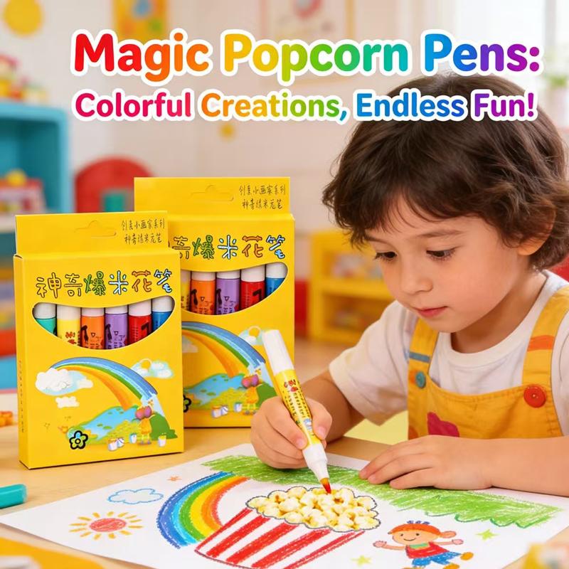 Magic Popcorn Pens 6 Colors Heat Activated 3D Puffy Paint Pens Bubble Pen for Kids Drawing DIY Art Crafts Marker School