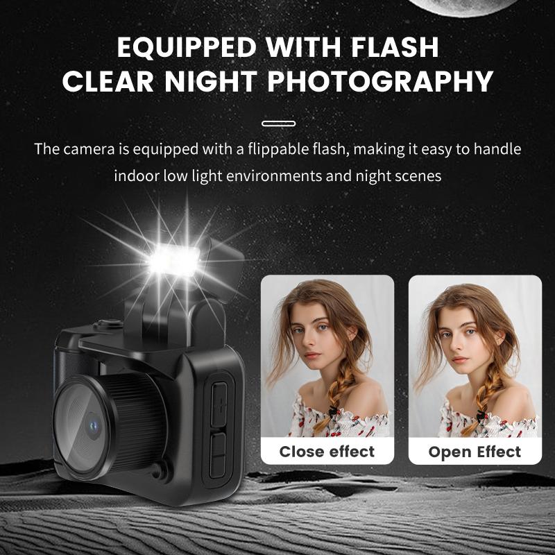 1080P HD Mini Camera SLR with Flash Lamp and Battery Dock Portable Video Recorder Retro Ultra Compact Digital Camera Pocket Cam