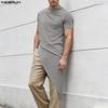 Summer Men O Neck Short Sleeve Casual High Splits Irregular Tops T-shirts