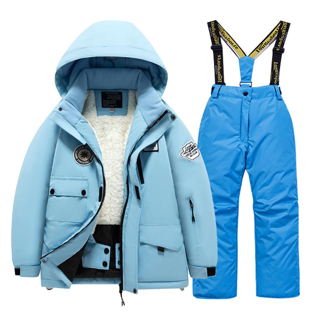 Children's Fashion Skiwear Set Boys' And Girls' Thickened Waterproof Warm Ski Suit Jacket And Trousers Outfit Set