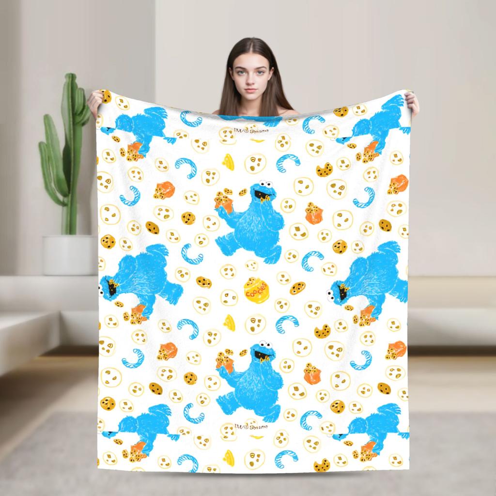 Oscar the Grouch Big Face Blanket S-Sesames Streets Warm Soft Plush Bedding Throws For Couch Chair Sofa Bed Bedspread Bed Cover