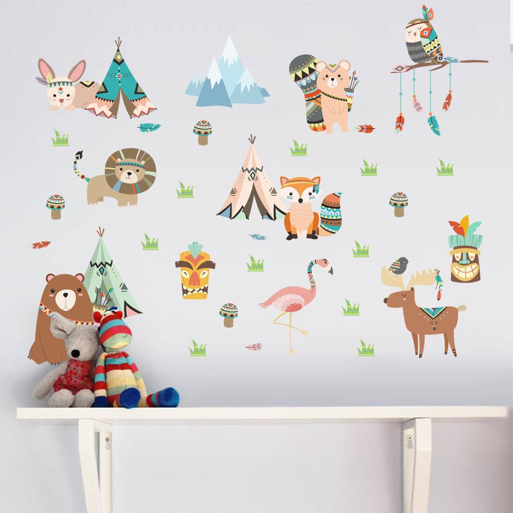 Cartoon Animal Wall Stickers Set, Removable Self-Adhesive Decals for Kids Room Nursery Kindergarten Wall Decor