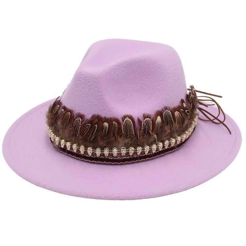 Indisk Amerikansk Stil Hög Hatt Liten Skalle Hip Hop Jazzhatt Europeisk Och Amerikansk Stil Stor Brätte Fjäder Accessoarer Filthatt