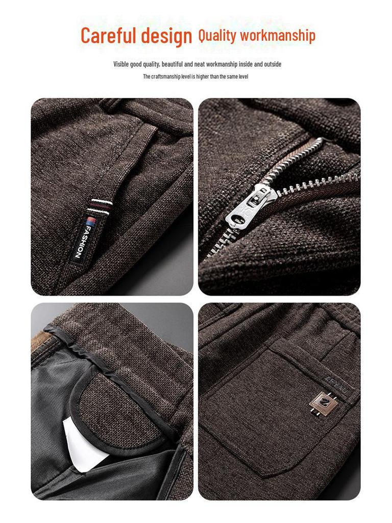 Men's Chenille Velvet Elastic Waist Casual Pants - Thick, Brushed Wool, Loose Fit for Autumn/Winter