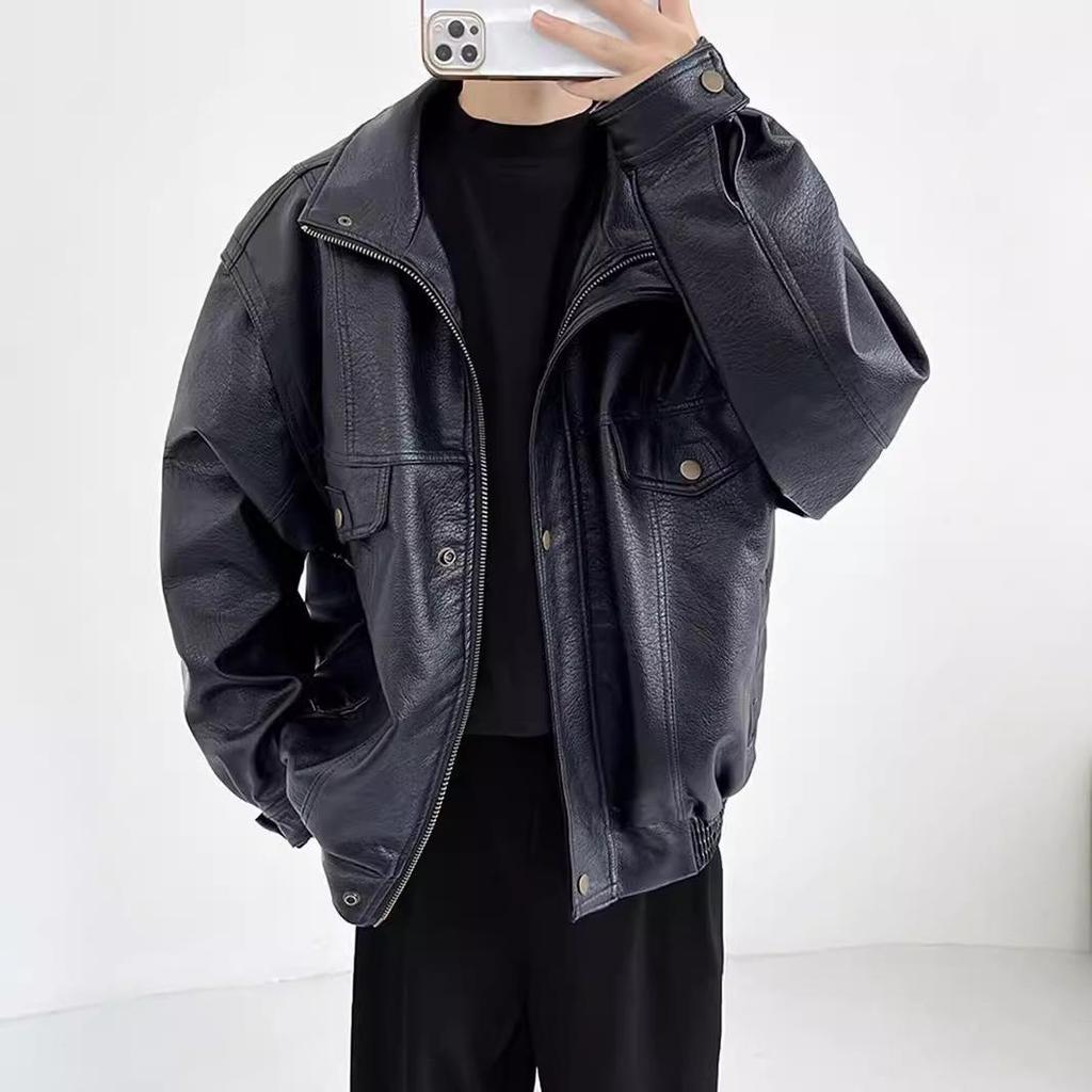 Kožená bunda v retro americkém stylu pro piloty z Hongkongu, Pánský podzimní trend, Volný střih s klopami