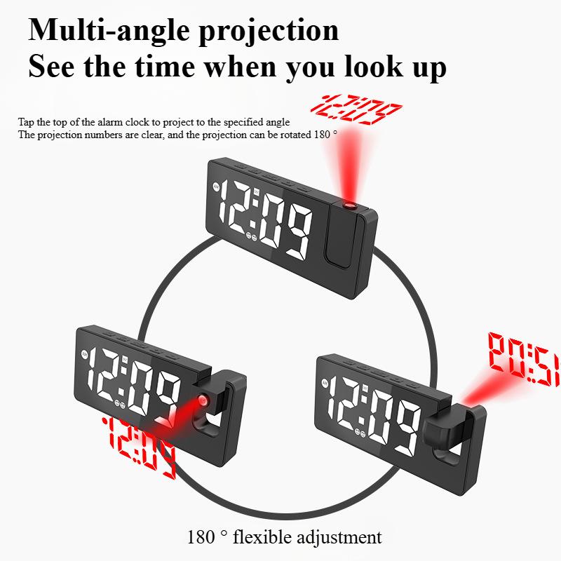 Multifunctional projection alarm clock USB charging large screen digital display LED mirror clock electronic digital clock