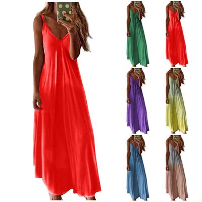 Fashionable Women's V-neck Sexy A Version Long Dress Loose Strap Gradient Dress