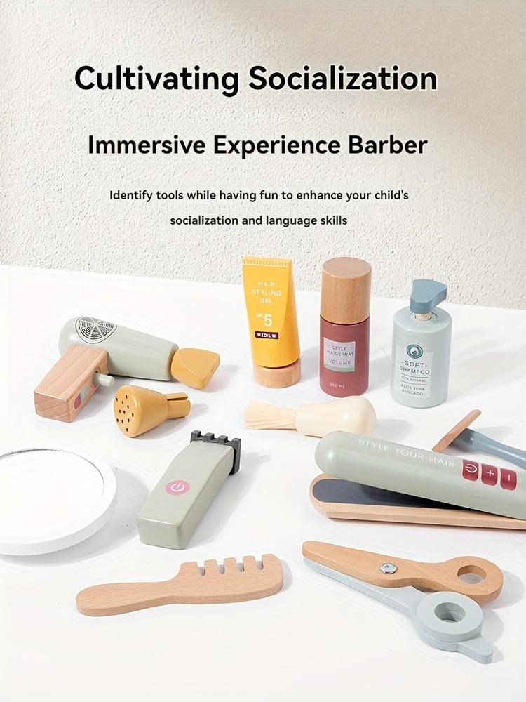 13ks Dřevěná kadeřnická sada Dětská kadeřnická sada, Dřevěná sada na líčení, Hračka pro individuální úpravu účesu, Chlapecká sada na holení