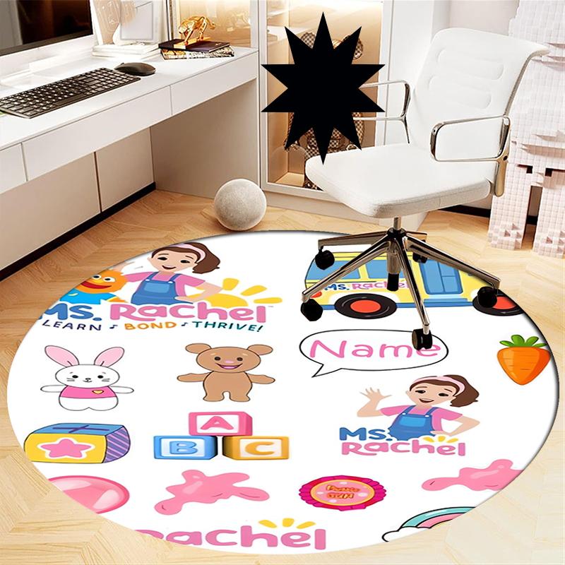 Custom Name Ms. Rachel Printed Round Rug Carpet Chair Rug Area Rug Entryway Doormats,for Office Chair Living Room Bedroom Kitchen Room.