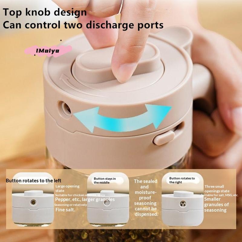 2-in-1 Glass Seasoning Jar with Spoon Separator Household Kitchen Moisture-Proof Spice Bottle Salt Container for Pantry Organiza