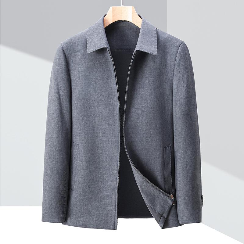 High-end Men's Jacket Spring and Autumn New Style Lapel Casual Wool Middle-aged and Elderly Dad Wear Cadre Civil Servant Jacket