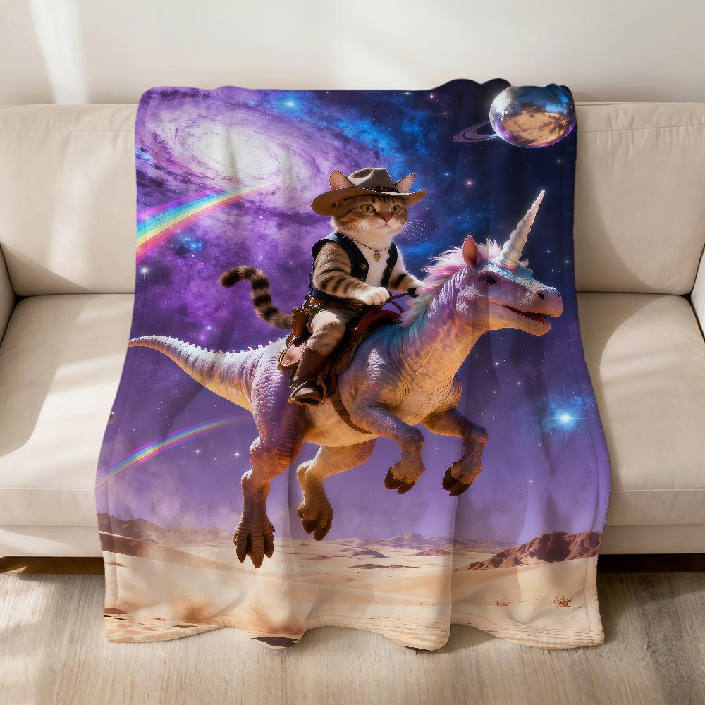Space Cowboy Cat Meme Dinosaur Abstract Funny Pizza Flannel Soft Warm Plush Blanket Sofa Living Room Hogar Bed Gift Car Portable