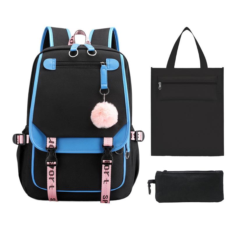 DIY printed primary and secondary school students backpack unisex schoolbag three-piece set
