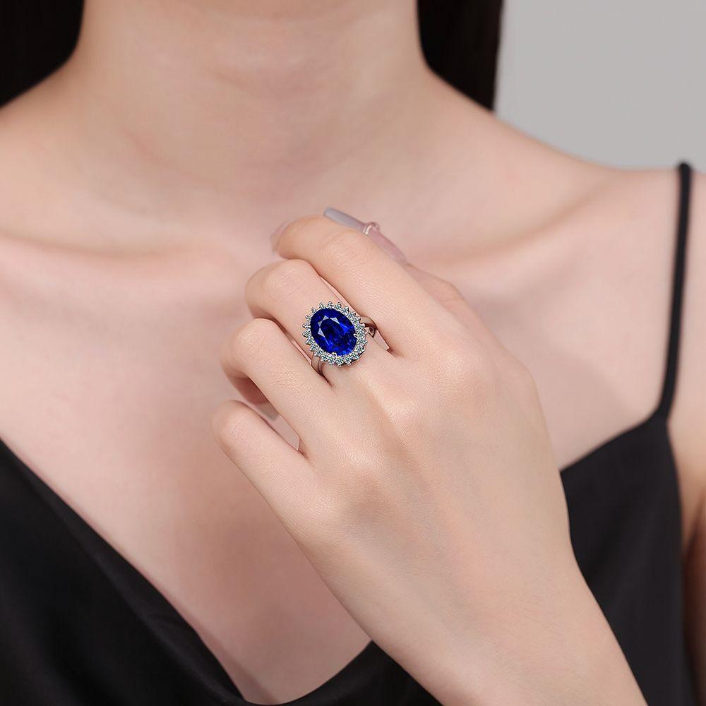 925 Sterling Silver Luxury Fashion Royal Blue Zircon Full Diamond Ring Birthday Anniversary Anniversary Party Gift