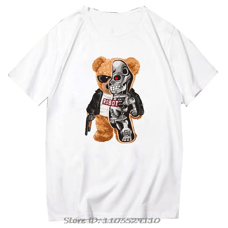 Teddy Bear Tshirt Cool Robotic Graphic Tops Harajuku Cartoon Streetwear Fitness Clothes Casual Fashion Tee Roupas Masculinas