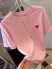 Womens Y2k Summer Printed Tshirt Loose Short Sleeve Red Heart Pattern Top Machine Washable Casual Street Style Tshirt