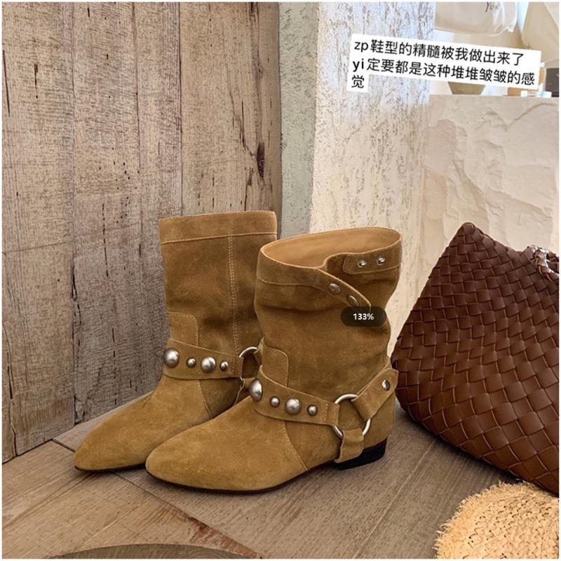 [] Kawanishi Girl~ GD Edition Rivet Outdoor Heel Western Cowboy Short Boots Women's Martin Boots