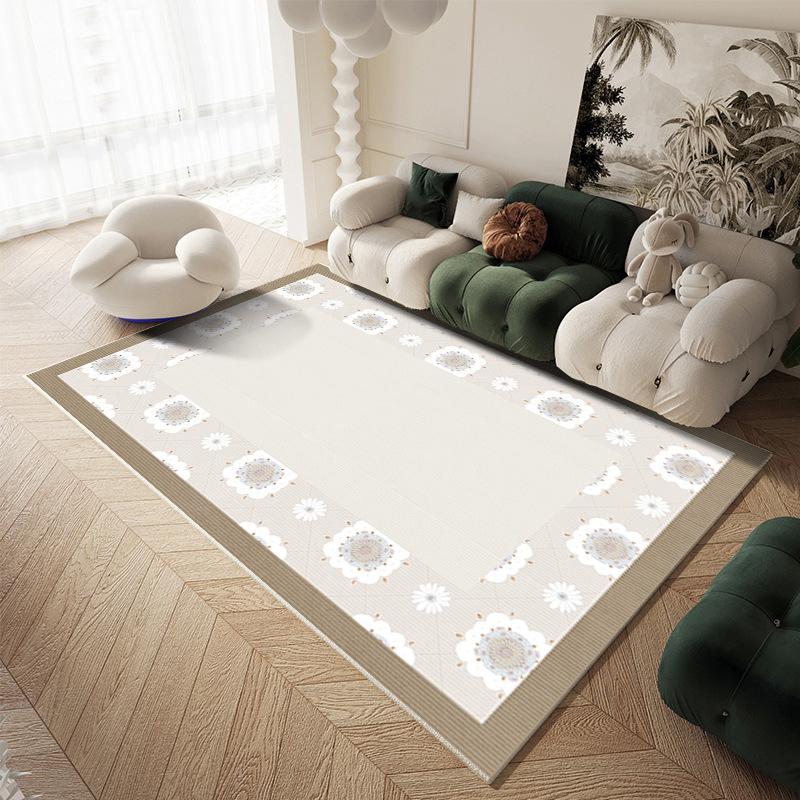 Moderner minimalistischer Teppichmatte Teppich Schwarz Weiß Blumenmuster Heimdekoration Wohnzimmer Bodenmatte mit aufwendiger Bordüre Teppich