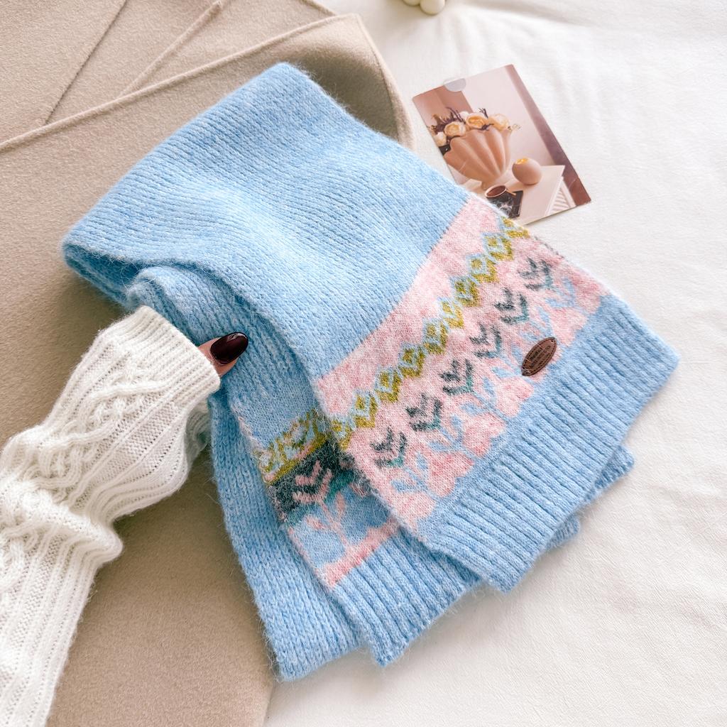 Korean atmosphere knitted scarf women's winter warmth thickened Fair Island jacquard versatile neck protection scarf student model