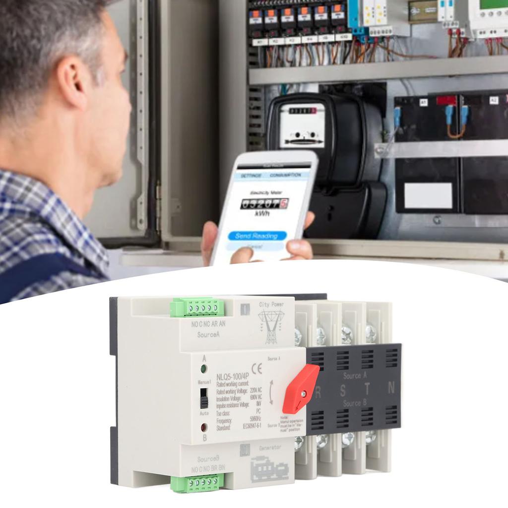 Comutator de transfer automat de putere AC220V, comutator de comutare a generatorului de milisecunde 4P, ATS