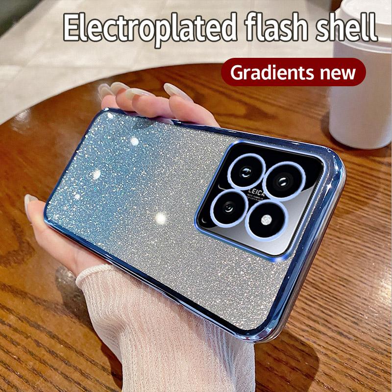 For Xiaomi 14 Case Xiaomi 14 Pro Phone Case Shiny Glitter Plating Silicone Camera Lens Soft Back Cover