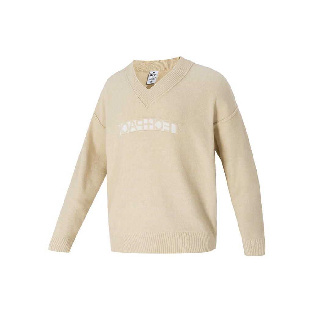 Nike Letter Print V-Neck Casual Loose Pullover Sweater Men Sweater Khaki FB7810-126 XL