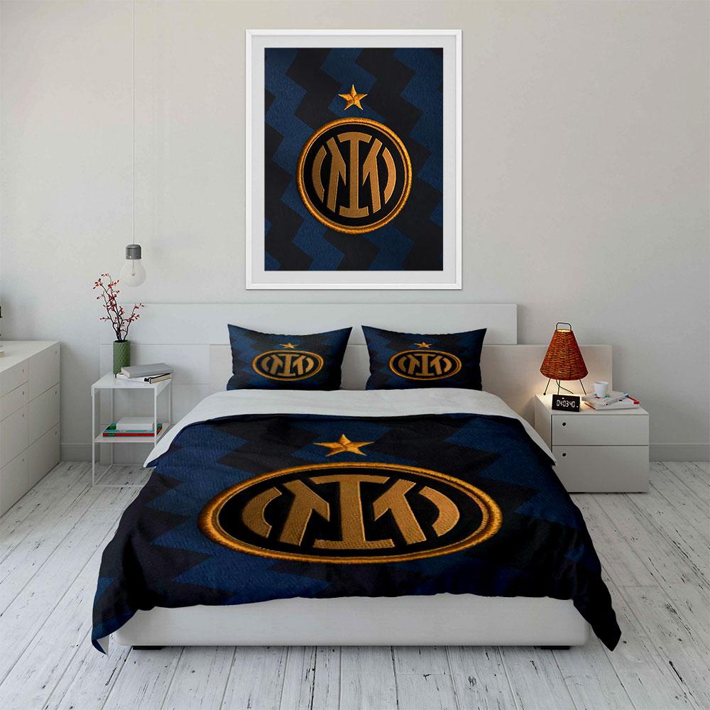 Biancheria da letto con logo Inter Blu e Oro Set Copripiumino Copripiumino Federe (1 * Copripiumino 2 * Federe, senza piumino)
