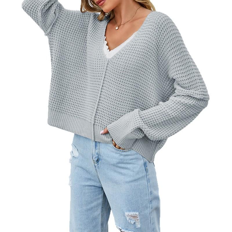Women S V Neck Off Shoulder Knit Sweater Solid Color Casual