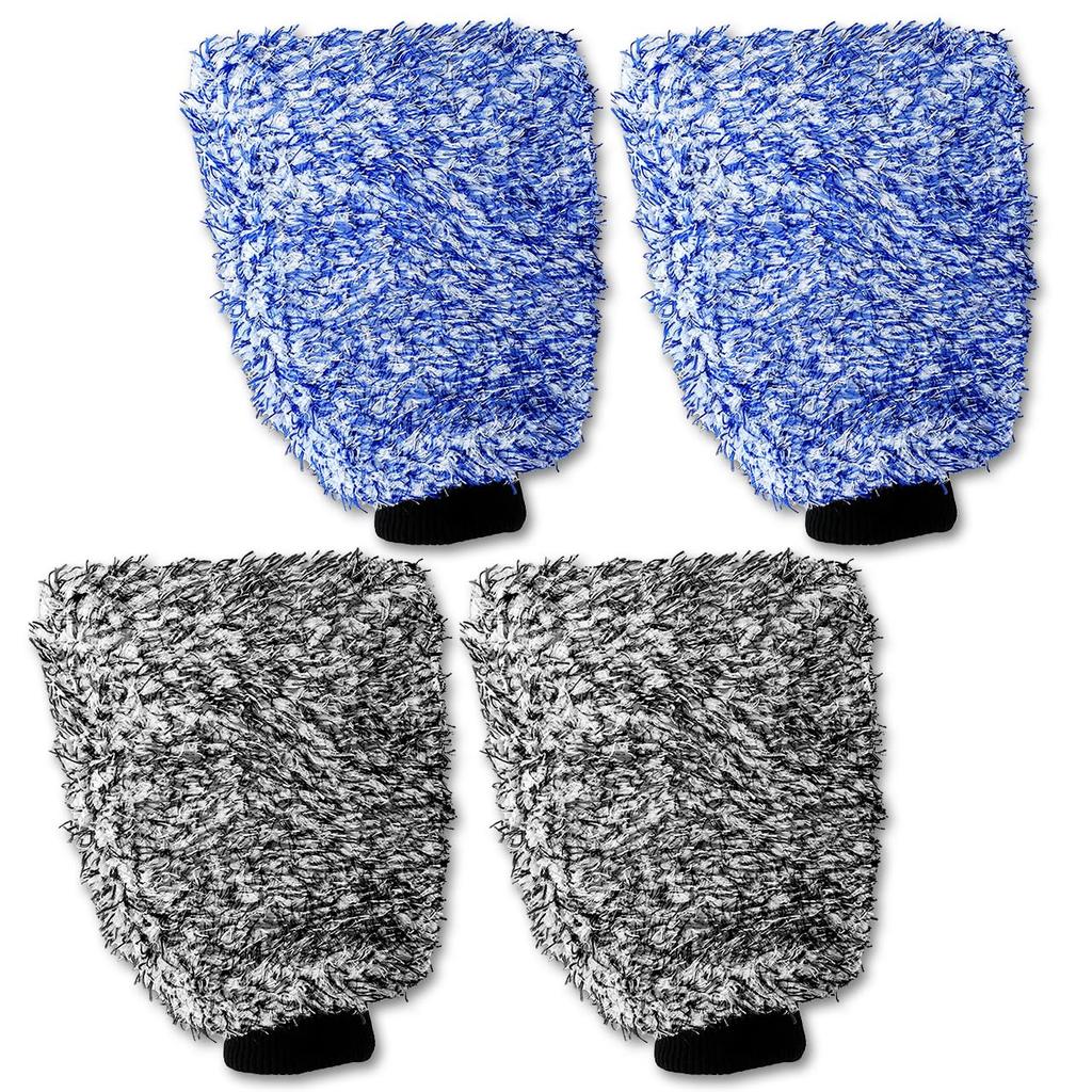 BOLSO Microfiber Car Wash Mitt Glove Set 2 Blue and 2 Gray Soft Scratch-Free Auto Detailing Cleaning Tool for Car Body Window Wheel