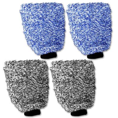 BOLSO Microfiber Car Wash Mitt Glove 2-Pack Set Blue and Gray Soft Scratch-Free Auto Detailing Cleaning Tool for Body Window Wheel Truck Motorcycle