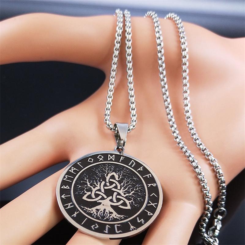 Odin Norse Amulet Rune Trinity Knot Necklace Stainless Steel Wicca Tree of Life Necklaces Jewelry Nudo De Bruja Collar