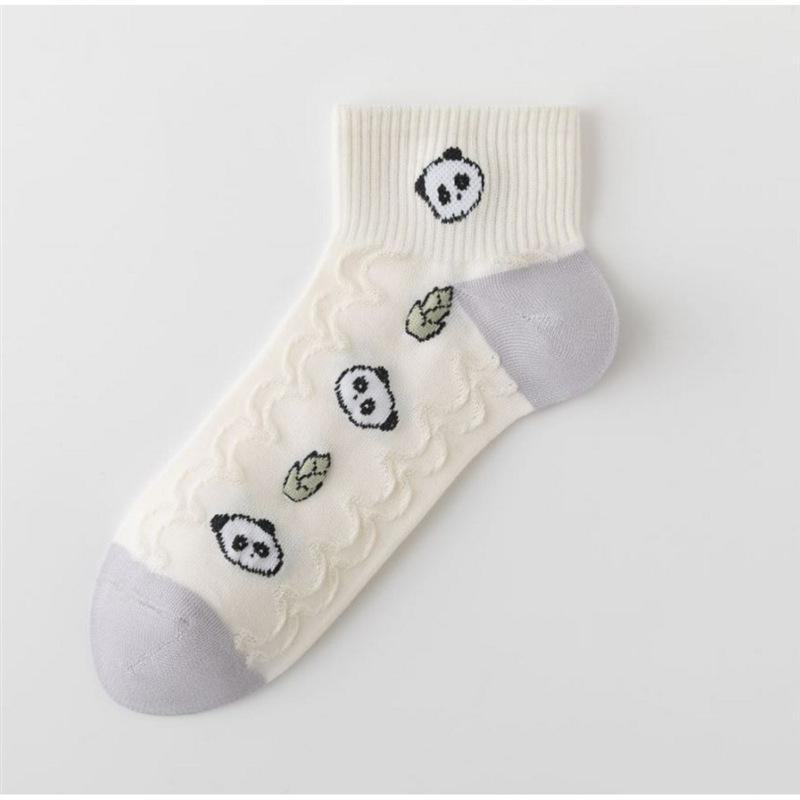 Damen Niedliche Cartoon Panda Low-Top Socken - Frühlings- & Sommeredition, Bequeme Weiße Kurze Socken für Studentinnen