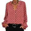 New Women's Spring Season V-Neck Long Sleeve Printed Fashion Elegant T-Shirt Blouse