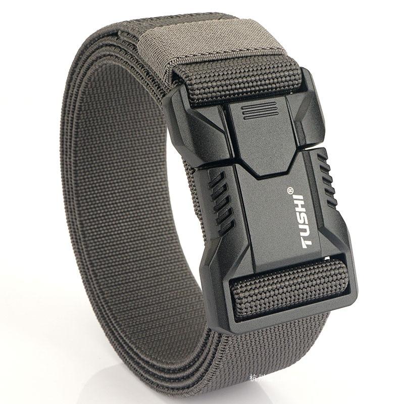 New tactical aluminum alloy buckle training elastic nylon belt outdoor versatile tooling quick-release men's belt