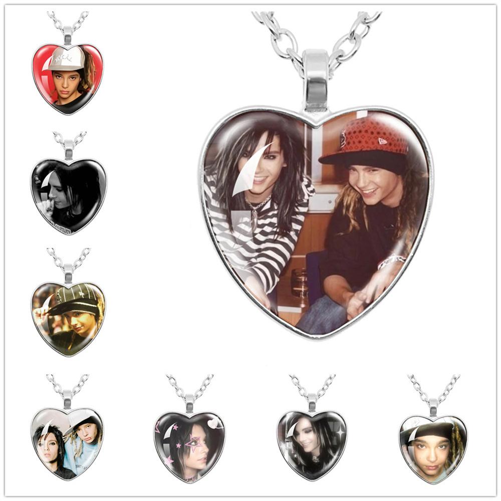 Pop Retro Rock Band Tokio Hotel Glass Heart Shape Pendant Necklace Bill Kaulitz Music Songer Picture Jewelry Charm Fans Gift