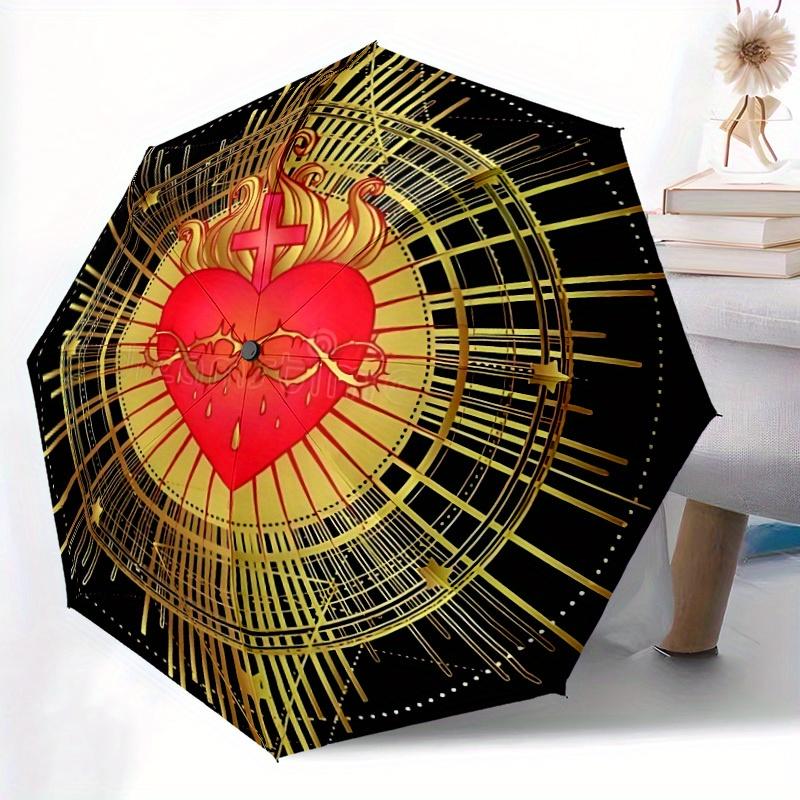 1pc Sacred HeartAutomatic Folding Umbrella, Portable & Foldable Design with 8 Ribs, Casual Outdoor Accessory yy250804172