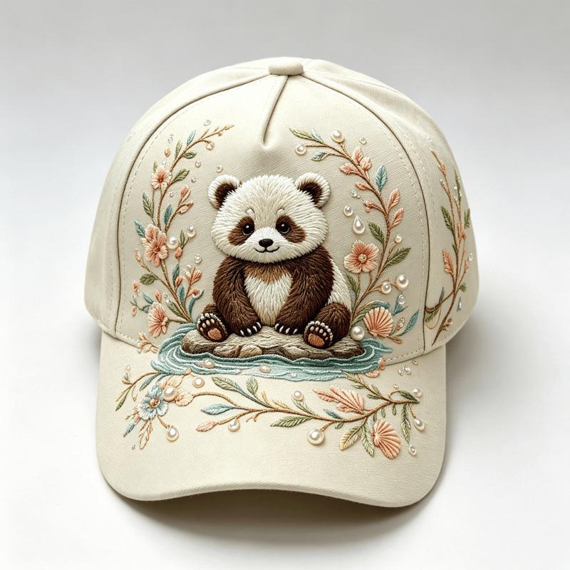 Fashion light green fresh lotus frog print baseball cap, national style three-dimensional hard top cap children's versatile sun hat