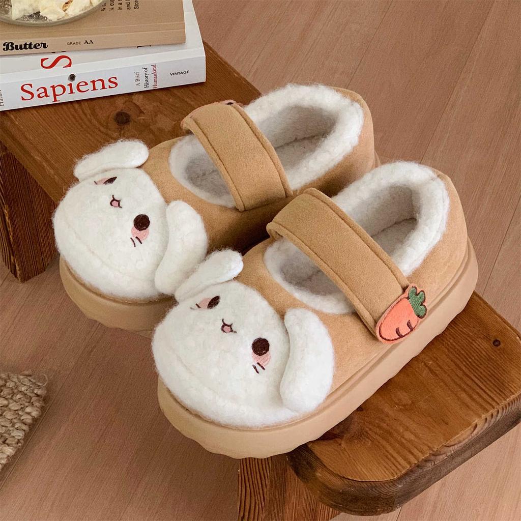 New Fuzzy House Slippers Woman Sweet Furry Cat Designer Mary Janes Shoes For Women Thick Sole Home Slipper Floor Shoes Bedroom