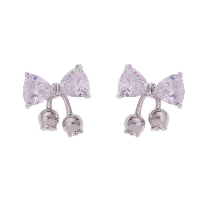 Bang Bang! Gentle Temperament Niche Zircon Bow Stud Earrings Light Luxury Earrings Women