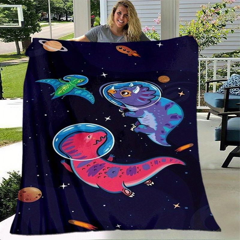 1pc Dinosaur Cartoon Printing Lightweight Flannel Blanket, Comfortable and Warm Blanket, for Camping Sofa Bed and Couch Office, Gift