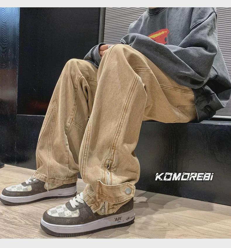 Calça Jeans Masculina de Verão Moda Retro Rasgada de Perna Larga