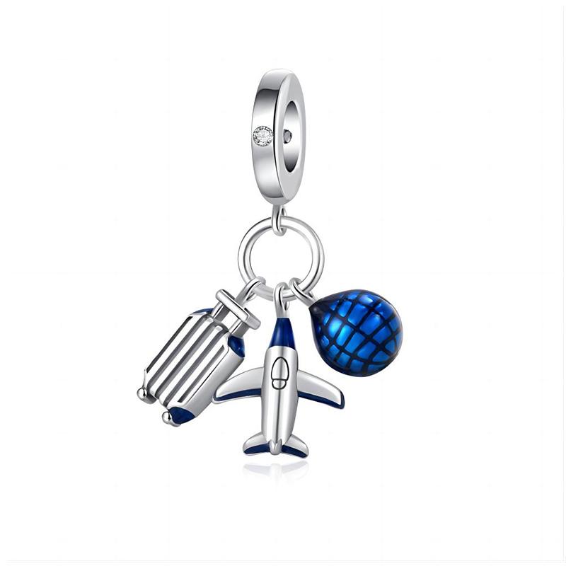 DIY Flugzeug Globus Koffer Anhänger Charms Perlen für 925 Silber Armband Damen Schmuck Geschenk Handgemachtes Handwerk