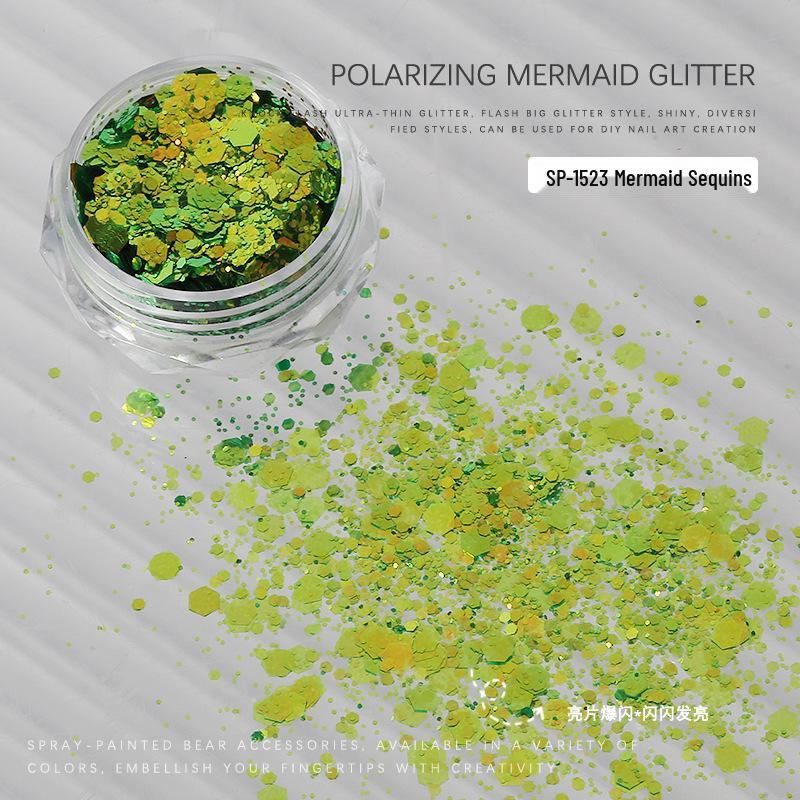 

Mermaid Mixed Glitter Nail Art Sequins - Irregular Hexagons and Fine Glitter